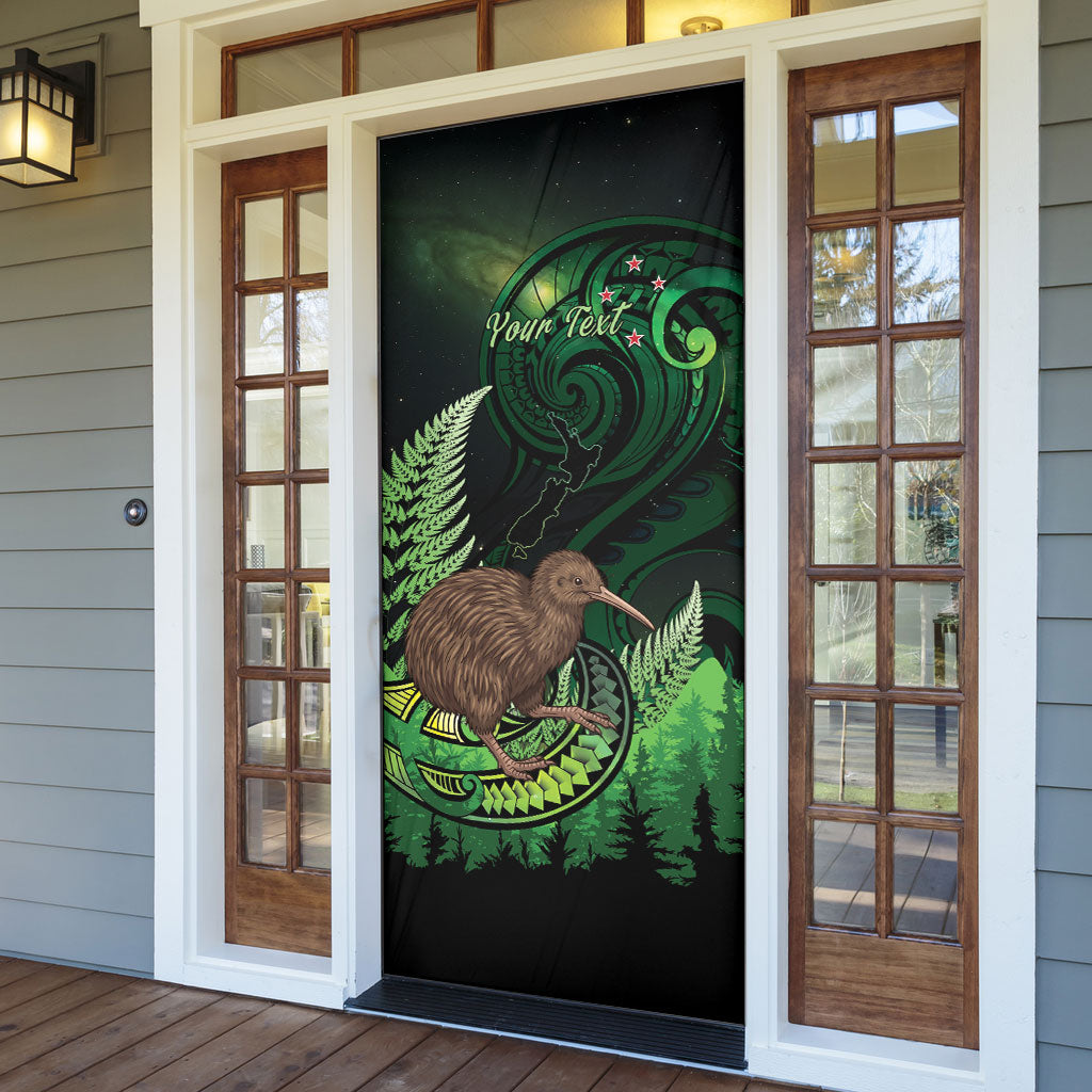 Kiwi New Zealand Personalised Door Cover Aotearoa Map Silver Fern Koru Pattern LT22 - Polynesian Pride