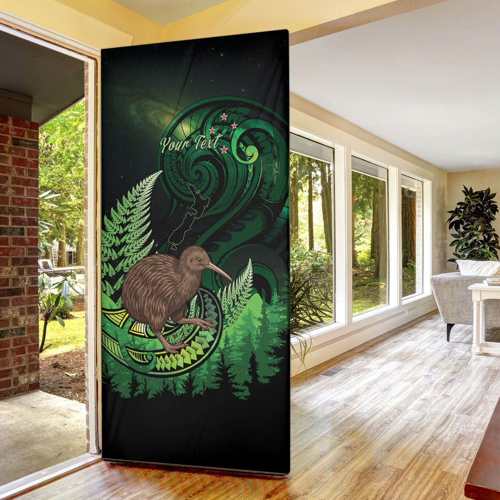 Kiwi New Zealand Personalised Door Cover Aotearoa Map Silver Fern Koru Pattern LT22 - Polynesian Pride