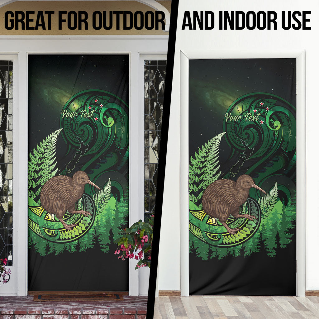 Kiwi New Zealand Personalised Door Cover Aotearoa Map Silver Fern Koru Pattern LT22 - Polynesian Pride