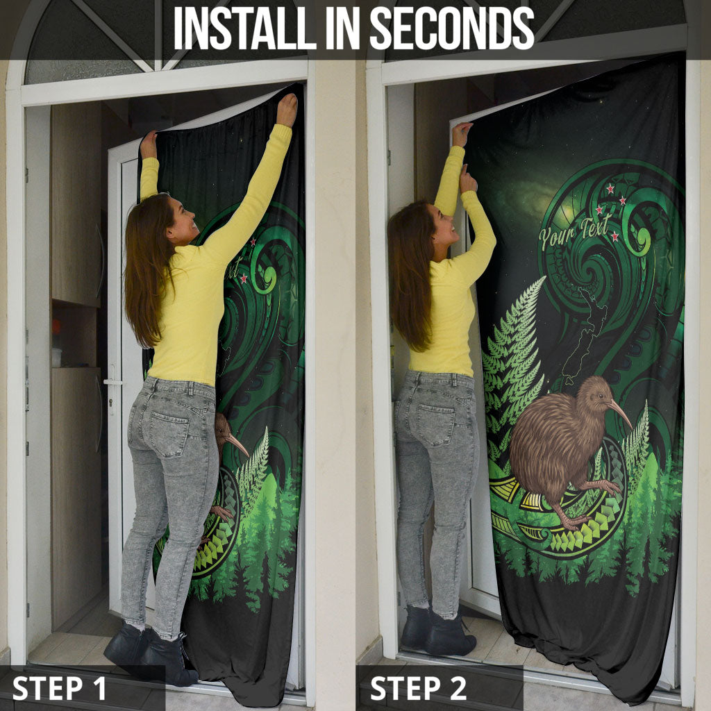 Kiwi New Zealand Personalised Door Cover Aotearoa Map Silver Fern Koru Pattern LT22 - Polynesian Pride