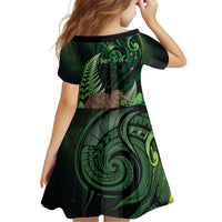 Kiwi New Zealand Personalised Family Matching Off Shoulder Maxi Dress and Hawaiian Shirt Aotearoa Map Silver Fern Koru Pattern