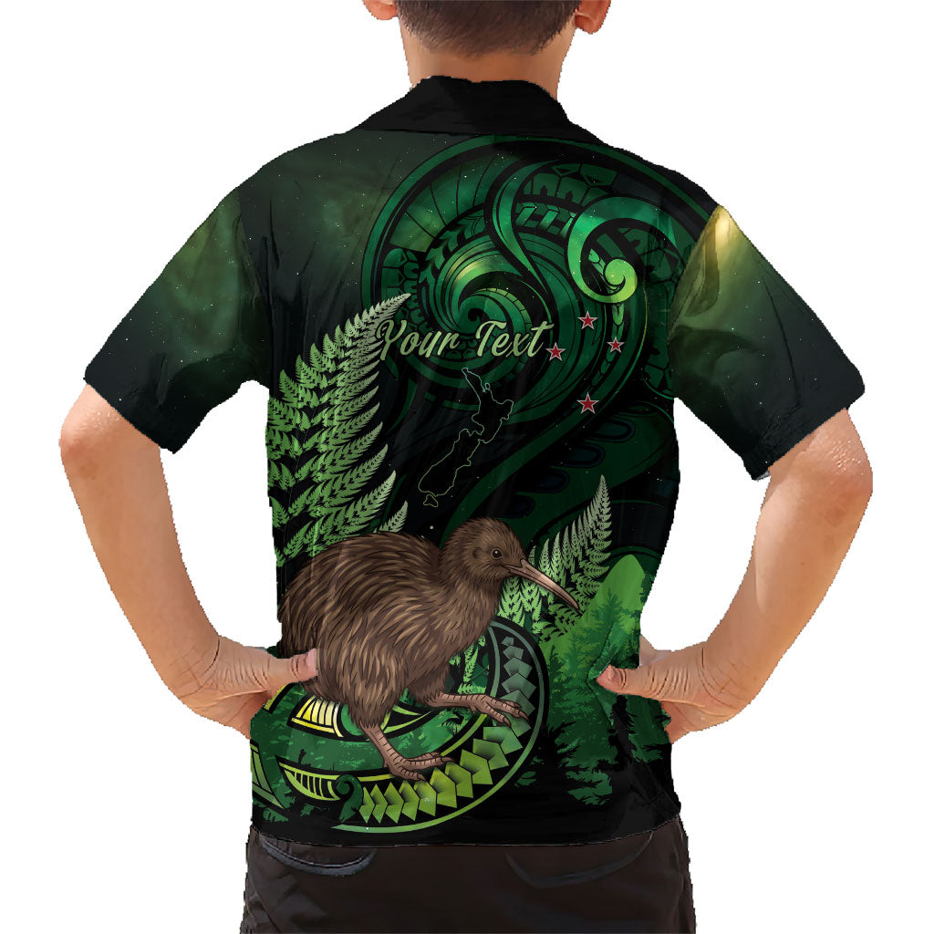 Kiwi New Zealand Personalised Family Matching Off Shoulder Short Dress and Hawaiian Shirt Aotearoa Map Silver Fern Koru Pattern