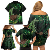 Kiwi New Zealand Personalised Family Matching Off Shoulder Short Dress and Hawaiian Shirt Aotearoa Map Silver Fern Koru Pattern