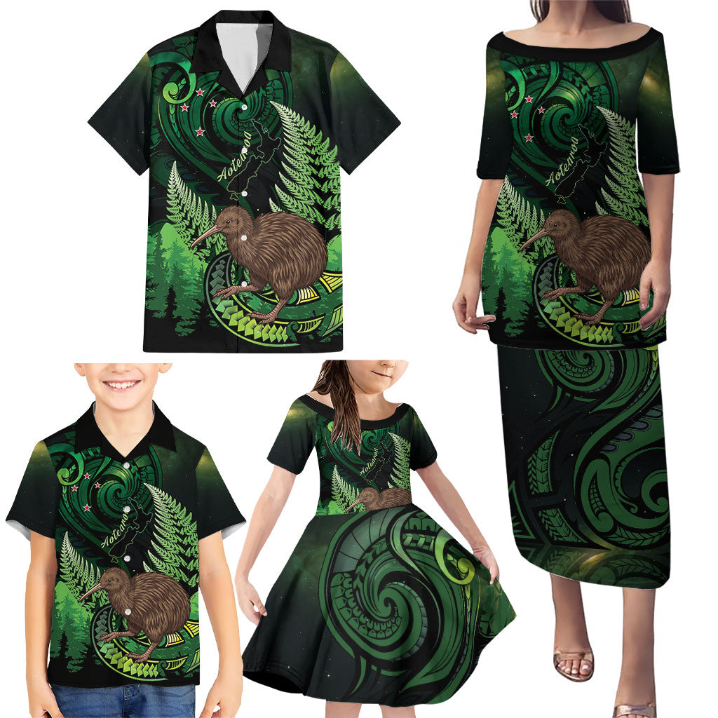 Kiwi New Zealand Personalised Family Matching Puletasi and Hawaiian Shirt Aotearoa Map Silver Fern Koru Pattern LT22 - Polynesian Pride