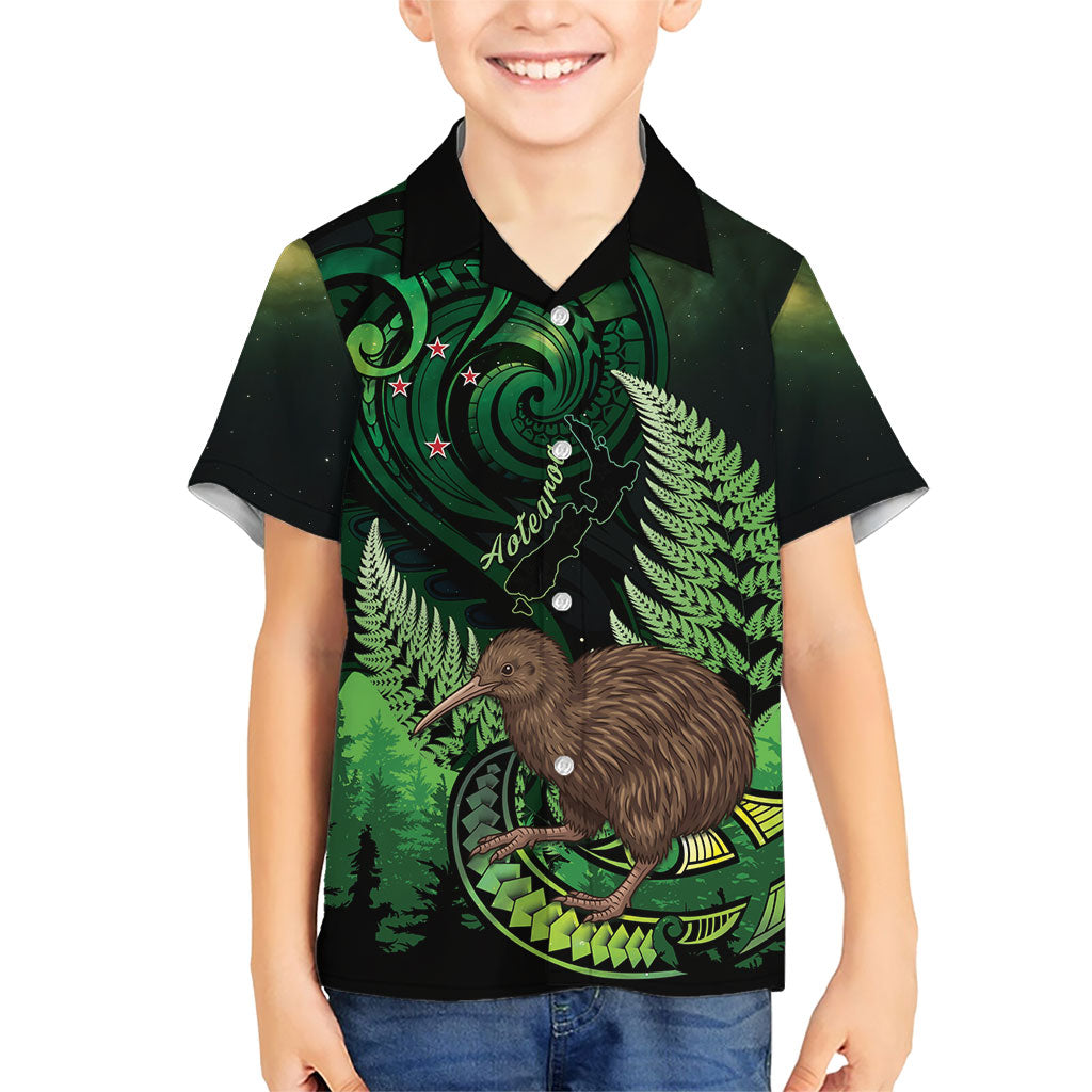 Kiwi New Zealand Personalised Family Matching Summer Maxi Dress and Hawaiian Shirt Aotearoa Map Silver Fern Koru Pattern