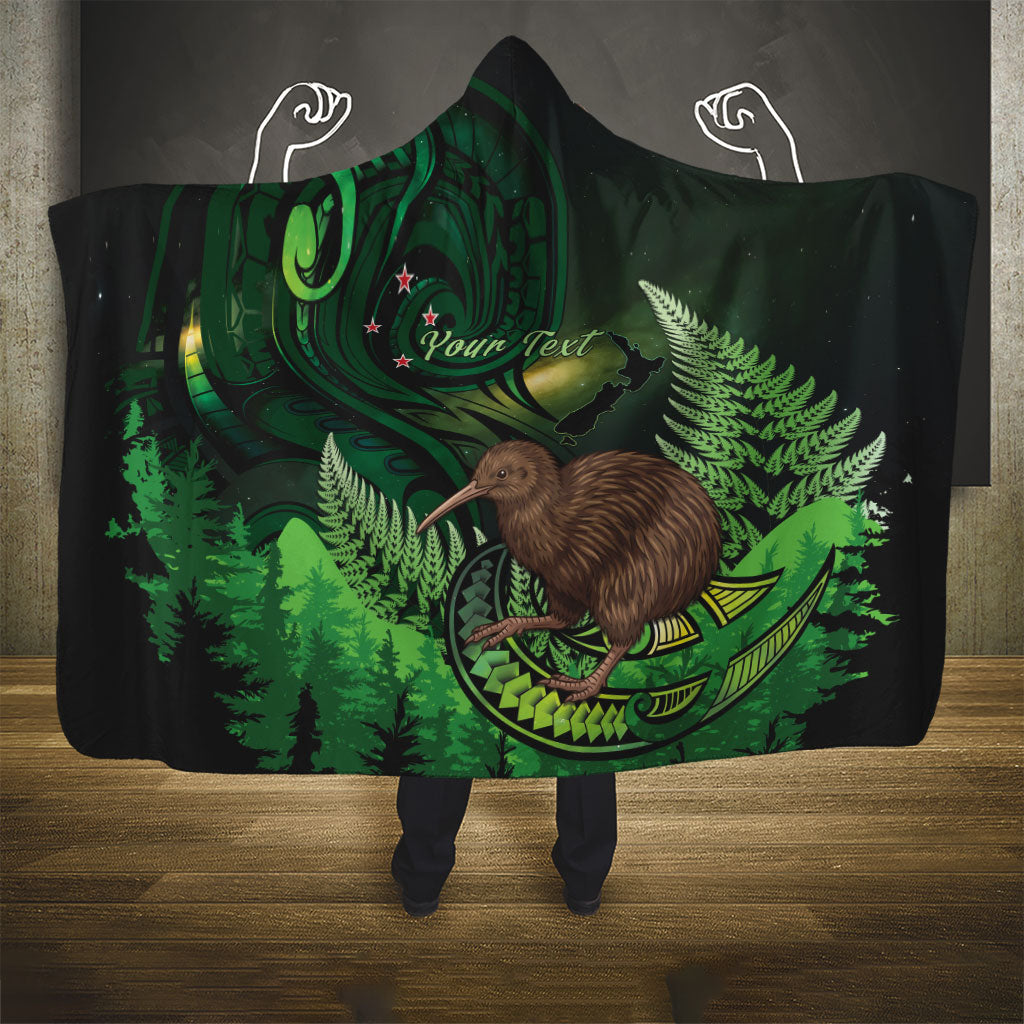 Kiwi New Zealand Personalised Hooded Blanket Aotearoa Map Silver Fern Koru Pattern LT22 - Polynesian Pride