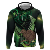 Kiwi New Zealand Personalised Hoodie Aotearoa Map Silver Fern Koru Pattern LT22 Pullover Hoodie Green - Polynesian Pride