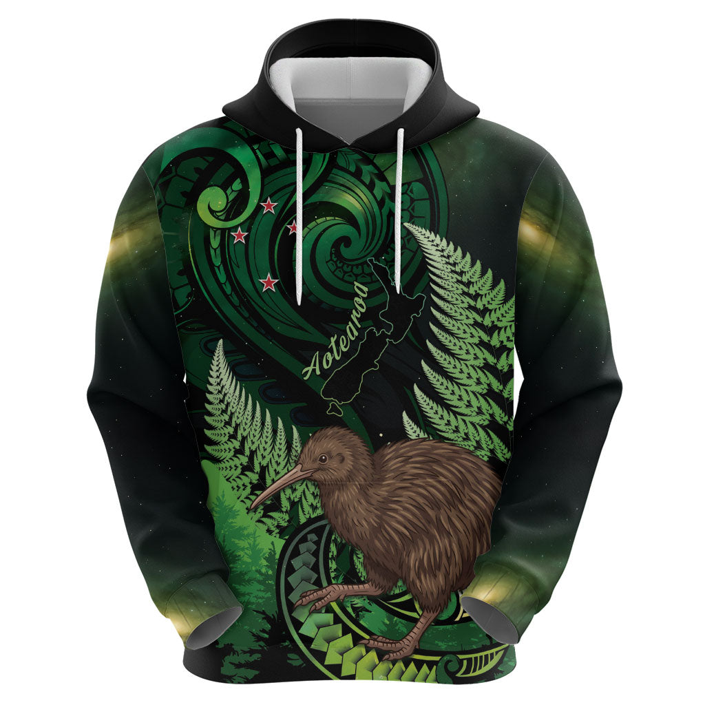 Kiwi New Zealand Personalised Hoodie Aotearoa Map Silver Fern Koru Pattern LT22 - Polynesian Pride