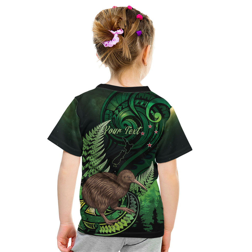 Kiwi New Zealand Personalised Kid T Shirt Aotearoa Map Silver Fern Koru Pattern