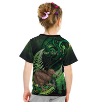 Kiwi New Zealand Personalised Kid T Shirt Aotearoa Map Silver Fern Koru Pattern