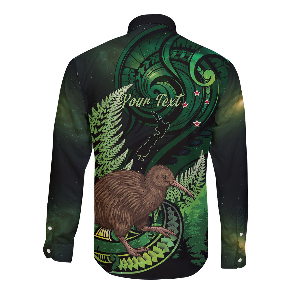 Kiwi New Zealand Personalised Long Sleeve Button Shirt Aotearoa Map Silver Fern Koru Pattern LT22 - Polynesian Pride