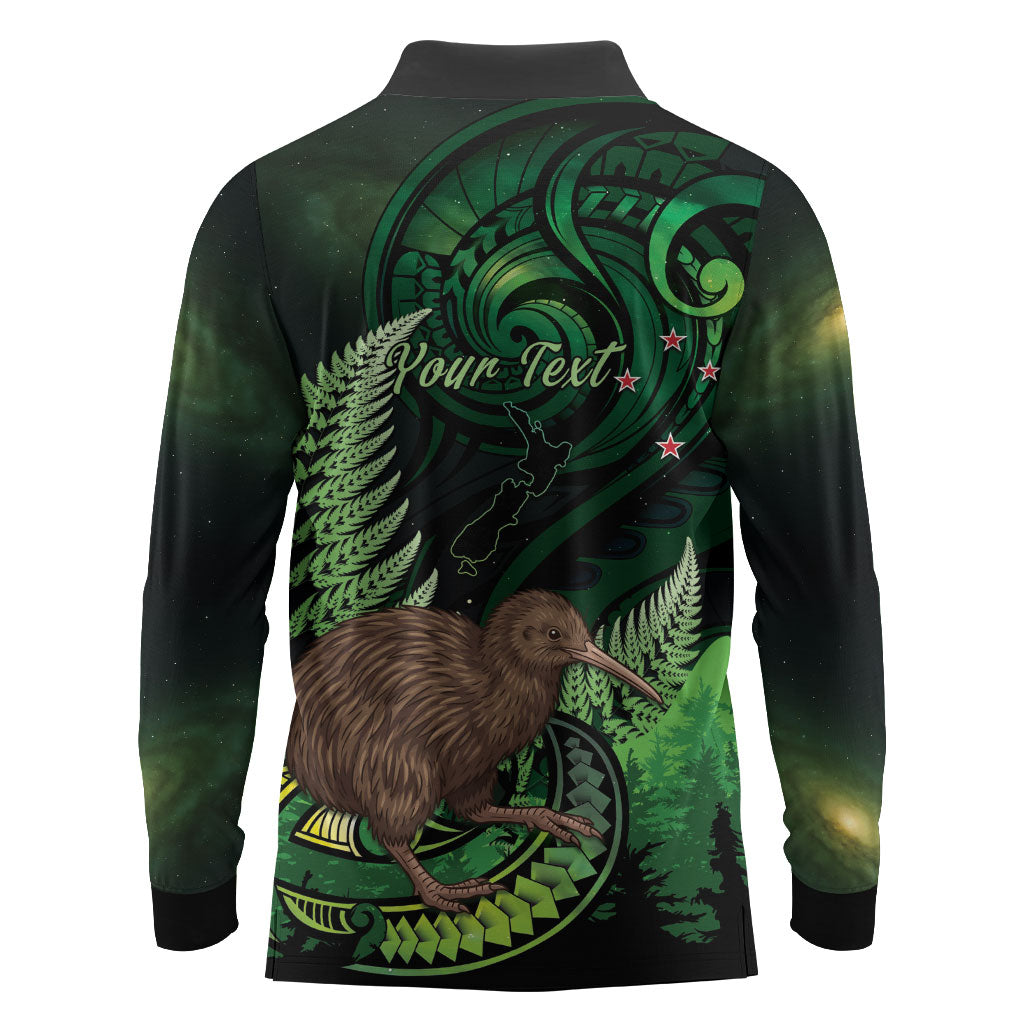 Kiwi New Zealand Personalised Long Sleeve Polo Shirt Aotearoa Map Silver Fern Koru Pattern LT22 - Polynesian Pride