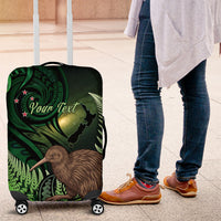 Kiwi New Zealand Personalised Luggage Cover Aotearoa Map Silver Fern Koru Pattern LT22 Green - Polynesian Pride