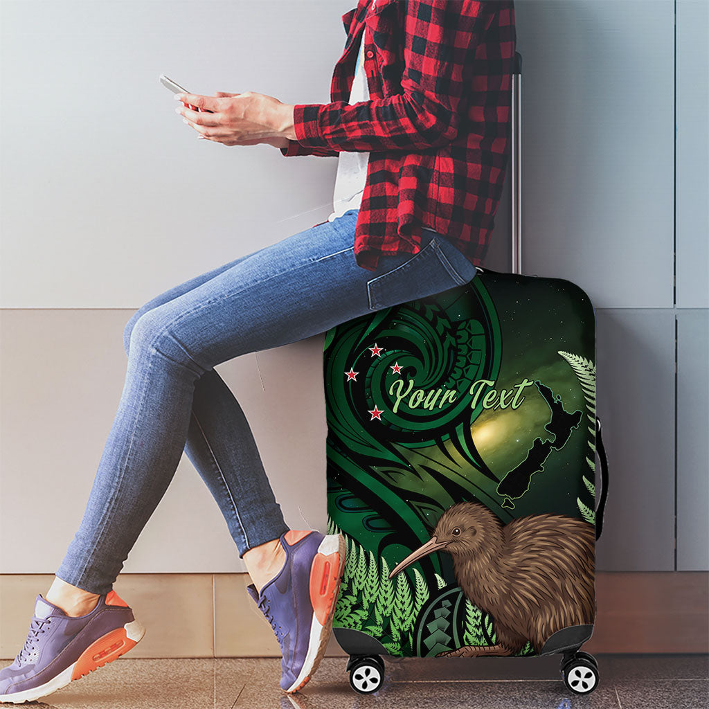 Kiwi New Zealand Personalised Luggage Cover Aotearoa Map Silver Fern Koru Pattern LT22 - Polynesian Pride