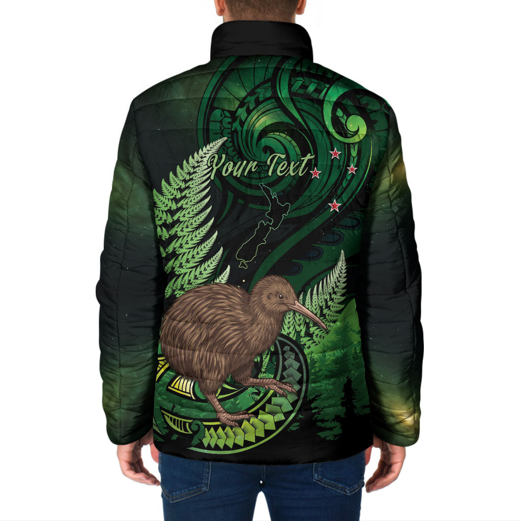 Kiwi New Zealand Personalised Padded Jacket Aotearoa Map Silver Fern Koru Pattern LT22 - Polynesian Pride