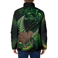 Kiwi New Zealand Personalised Padded Jacket Aotearoa Map Silver Fern Koru Pattern LT22 - Polynesian Pride