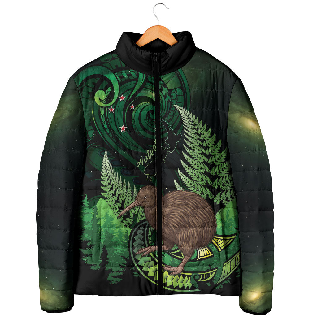 Kiwi New Zealand Personalised Padded Jacket Aotearoa Map Silver Fern Koru Pattern LT22 - Polynesian Pride