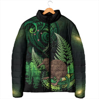 Kiwi New Zealand Personalised Padded Jacket Aotearoa Map Silver Fern Koru Pattern LT22 - Polynesian Pride