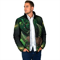 Kiwi New Zealand Personalised Padded Jacket Aotearoa Map Silver Fern Koru Pattern LT22 - Polynesian Pride
