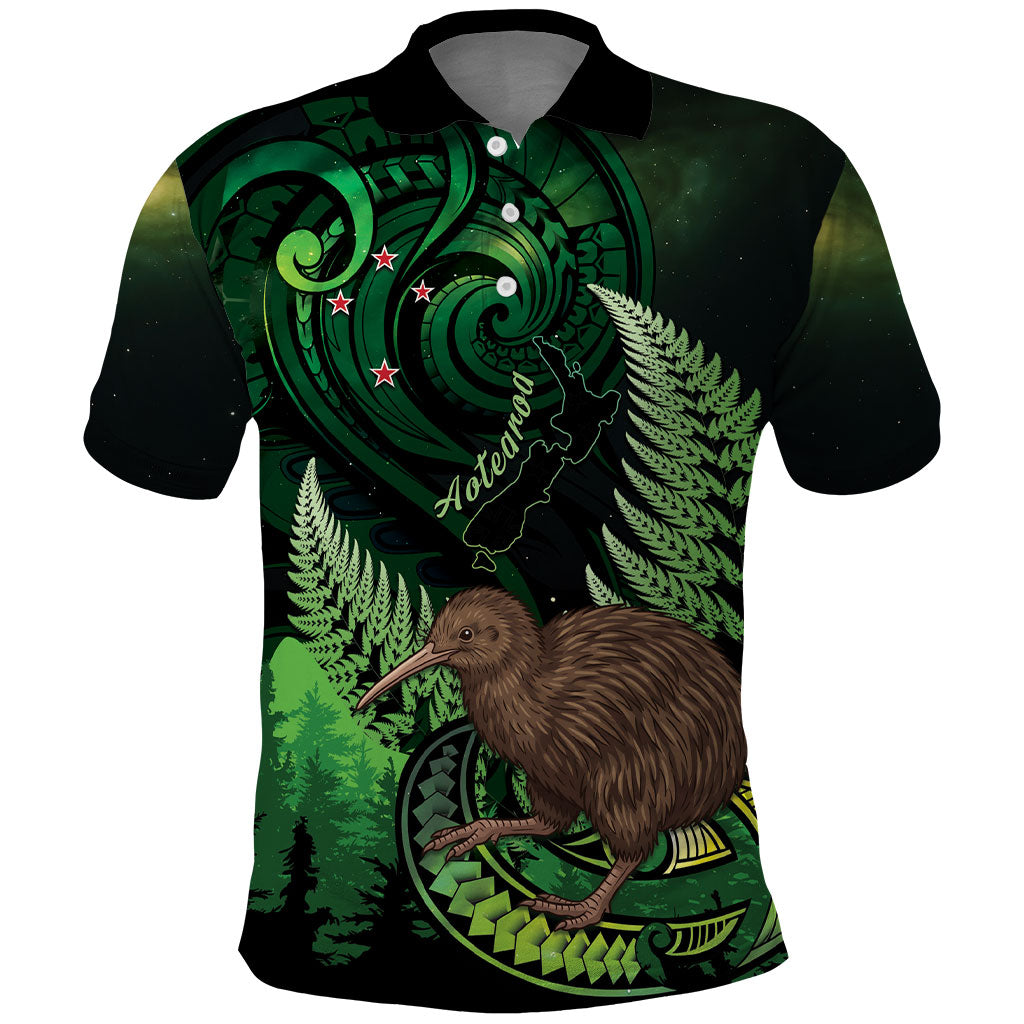 Kiwi New Zealand Personalised Polo Shirt Aotearoa Map Silver Fern Koru Pattern
