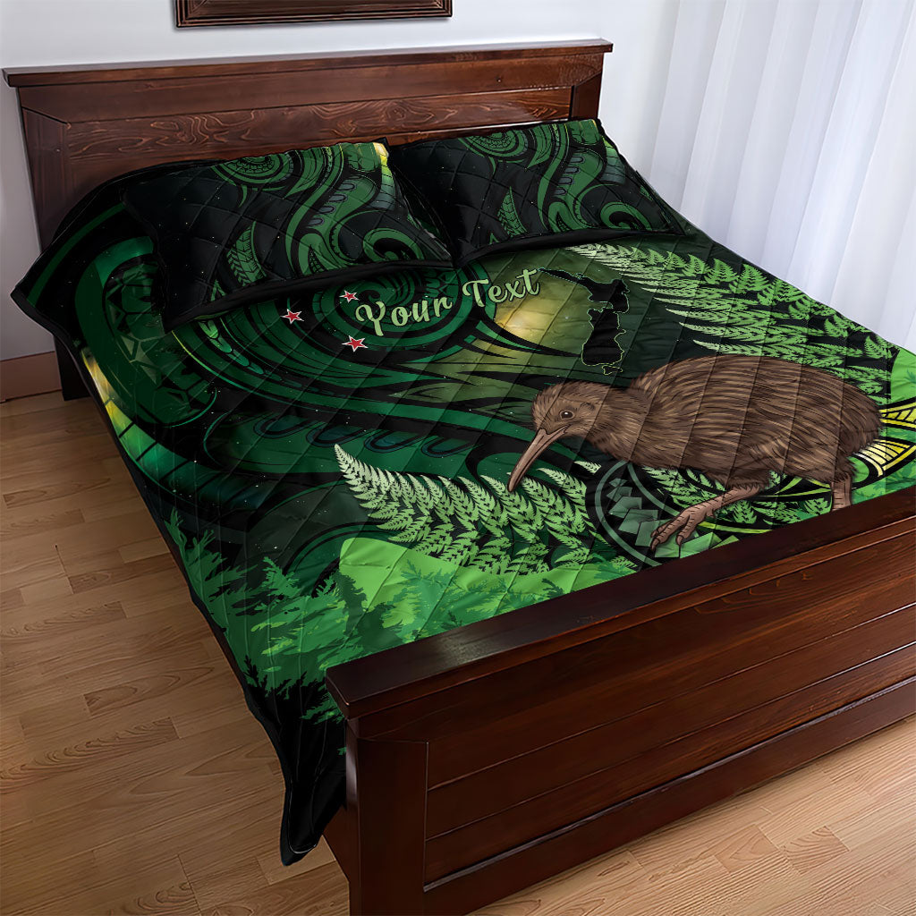Kiwi New Zealand Personalised Quilt Bed Set Aotearoa Map Silver Fern Koru Pattern