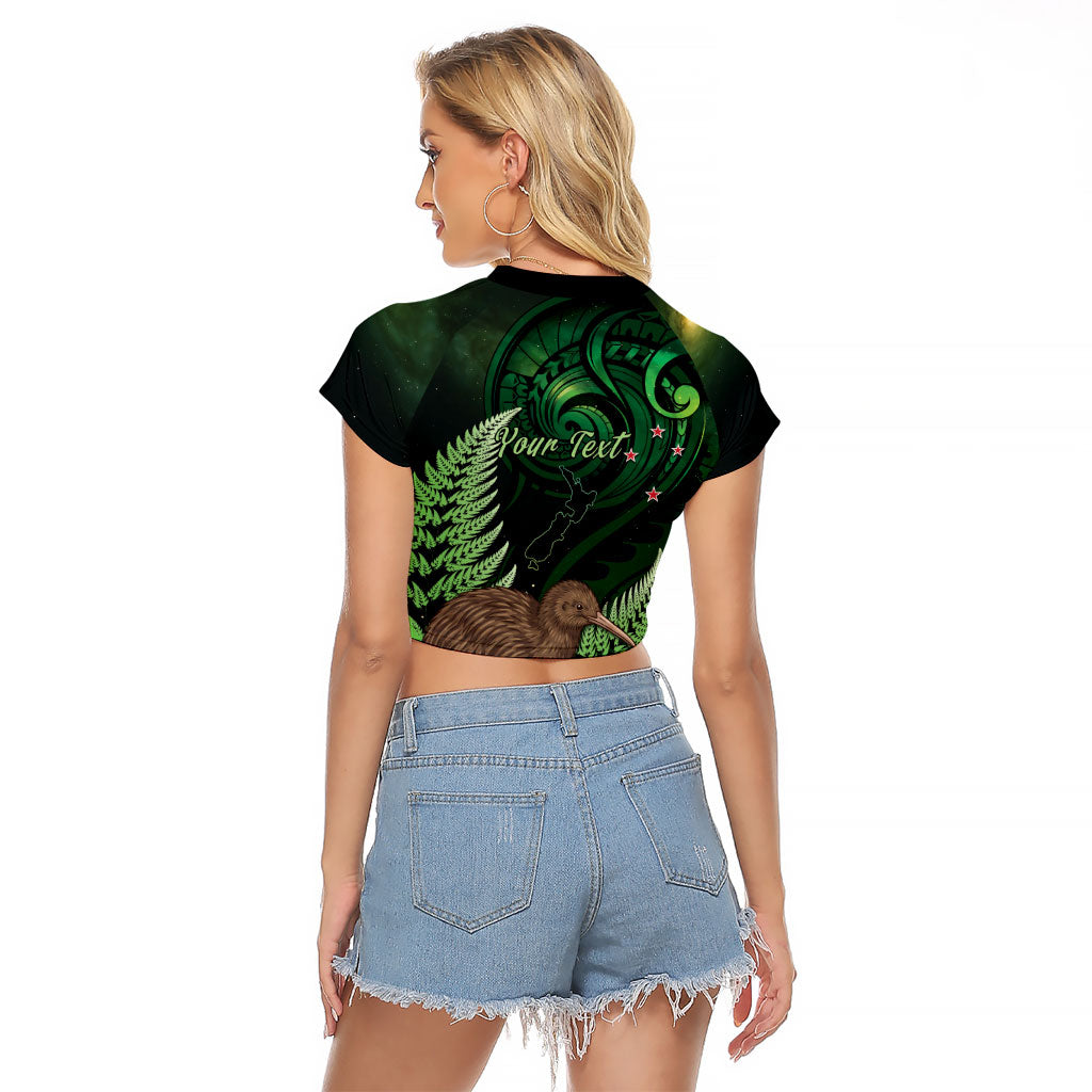 Kiwi New Zealand Personalised Raglan Cropped T Shirt Aotearoa Map Silver Fern Koru Pattern LT22 - Polynesian Pride