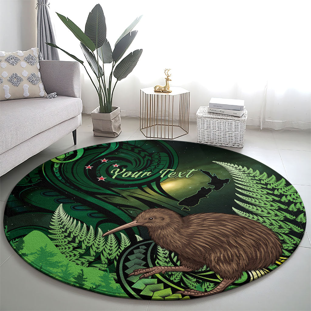 Kiwi New Zealand Personalised Round Carpet Aotearoa Map Silver Fern Koru Pattern LT22 - Polynesian Pride