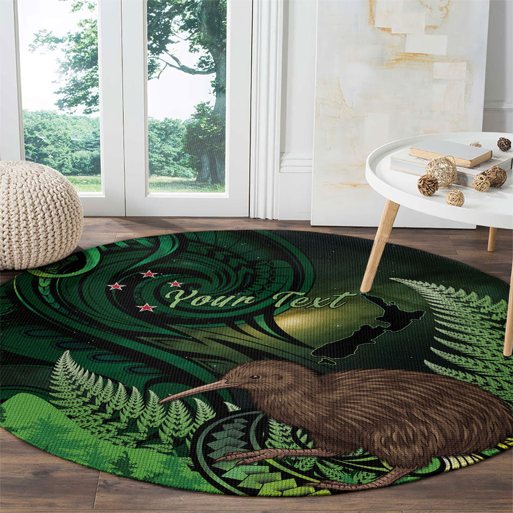 Kiwi New Zealand Personalised Round Carpet Aotearoa Map Silver Fern Koru Pattern LT22 - Polynesian Pride