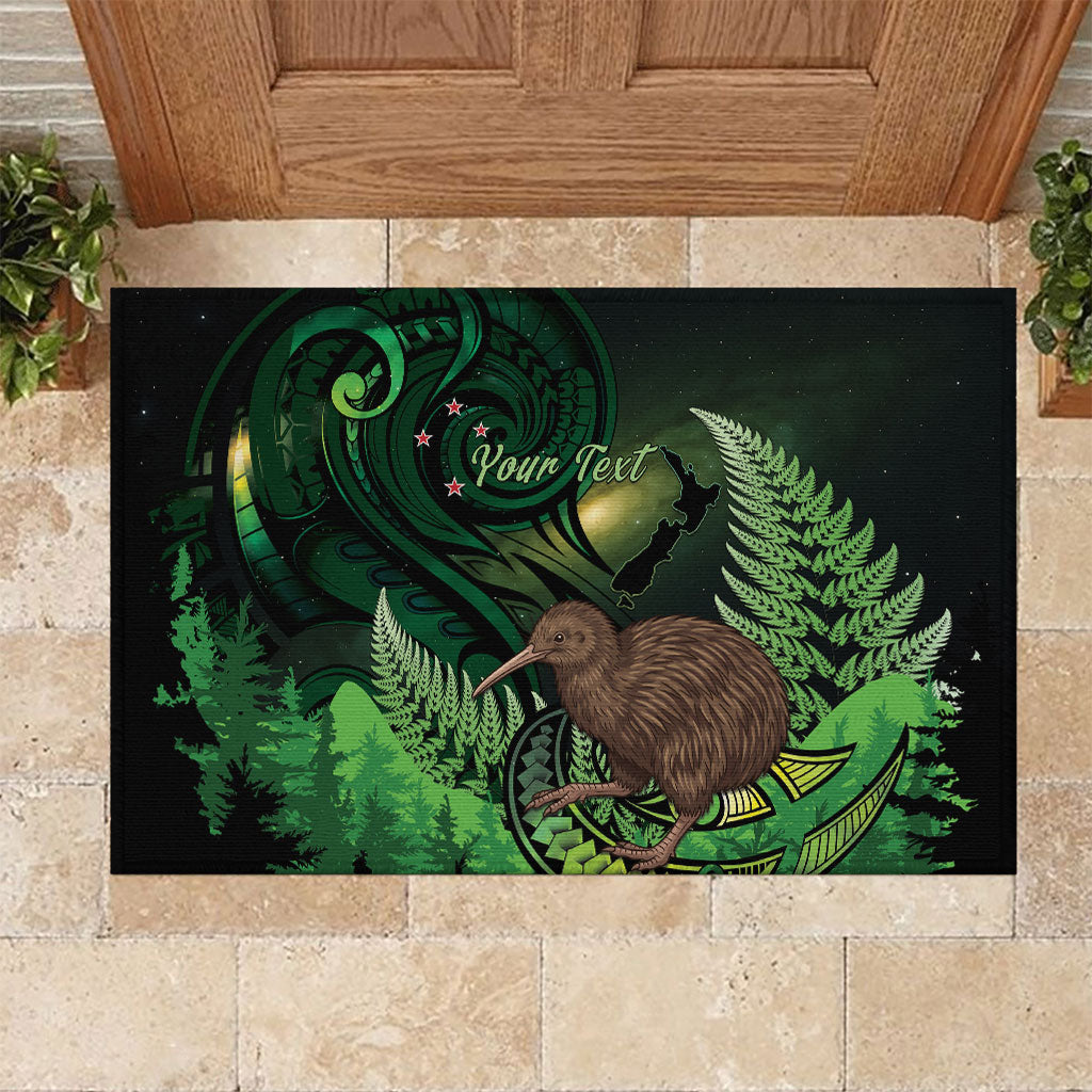 Kiwi New Zealand Personalised Rubber Doormat Aotearoa Map Silver Fern Koru Pattern LT22 Green - Polynesian Pride