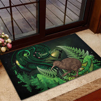 Kiwi New Zealand Personalised Rubber Doormat Aotearoa Map Silver Fern Koru Pattern