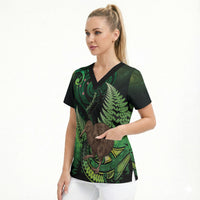 Kiwi New Zealand Personalised Scrub Top Aotearoa Map Silver Fern Koru Pattern LT22 - Polynesian Pride