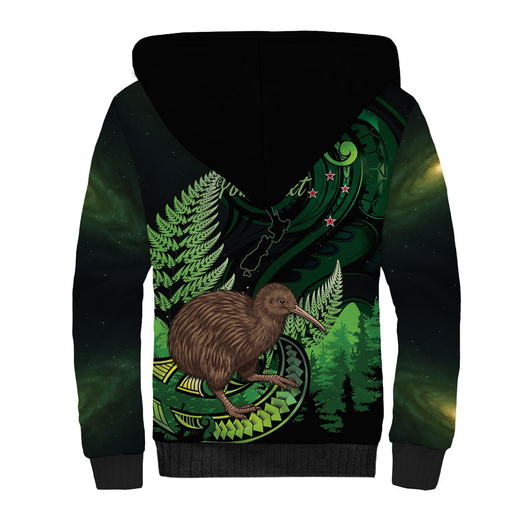 Kiwi New Zealand Personalised Sherpa Hoodie Aotearoa Map Silver Fern Koru Pattern LT22 - Polynesian Pride