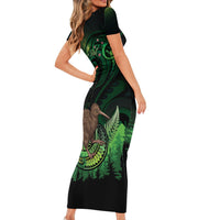 Kiwi New Zealand Personalised Short Sleeve Bodycon Dress Aotearoa Map Silver Fern Koru Pattern LT22 - Polynesian Pride