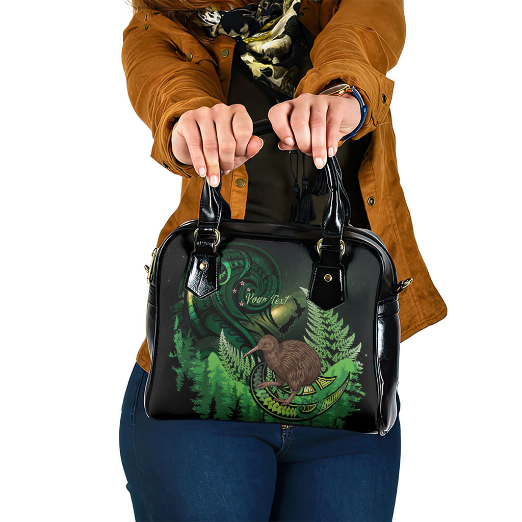 Kiwi New Zealand Personalised Shoulder Handbag Aotearoa Map Silver Fern Koru Pattern LT22 One Size Green - Polynesian Pride