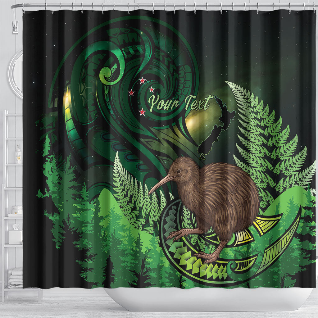 Kiwi New Zealand Personalised Shower Curtain Aotearoa Map Silver Fern Koru Pattern LT22 - Polynesian Pride