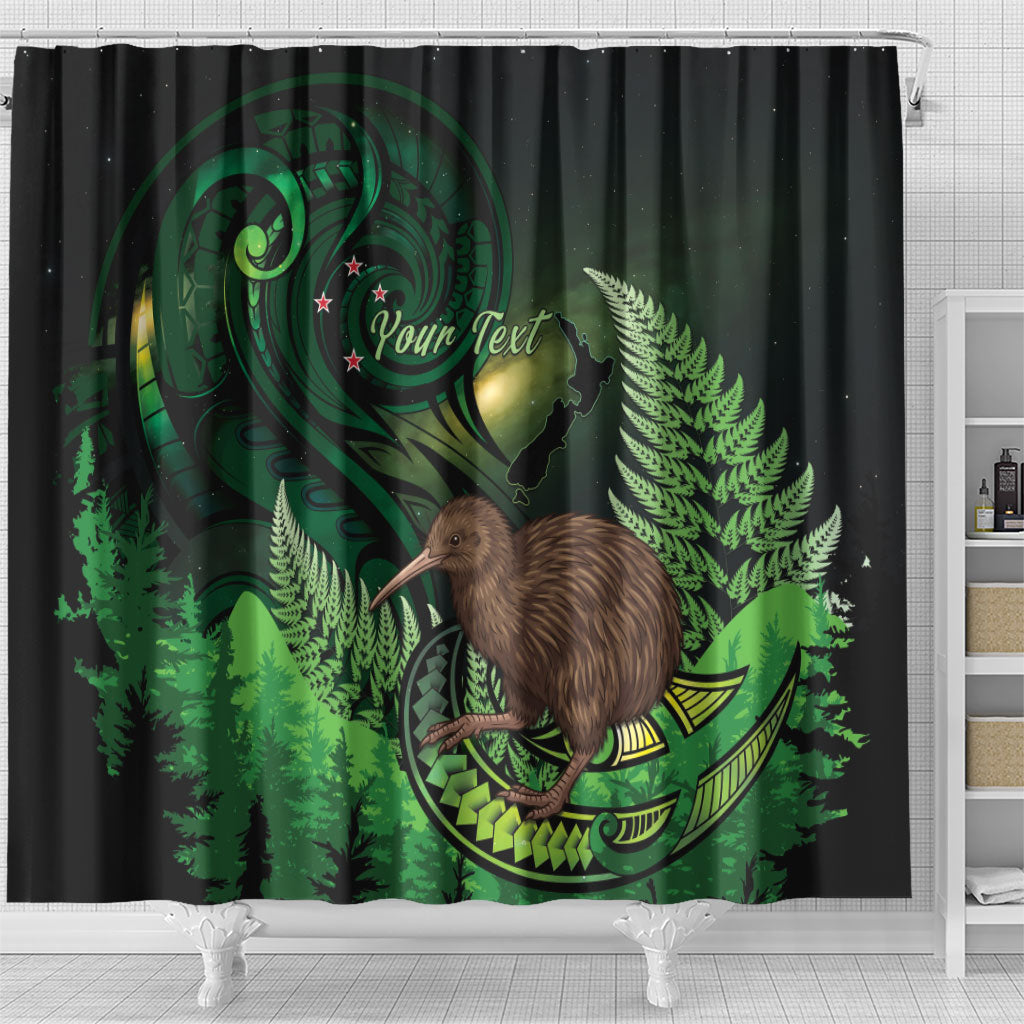 Kiwi New Zealand Personalised Shower Curtain Aotearoa Map Silver Fern Koru Pattern LT22 - Polynesian Pride