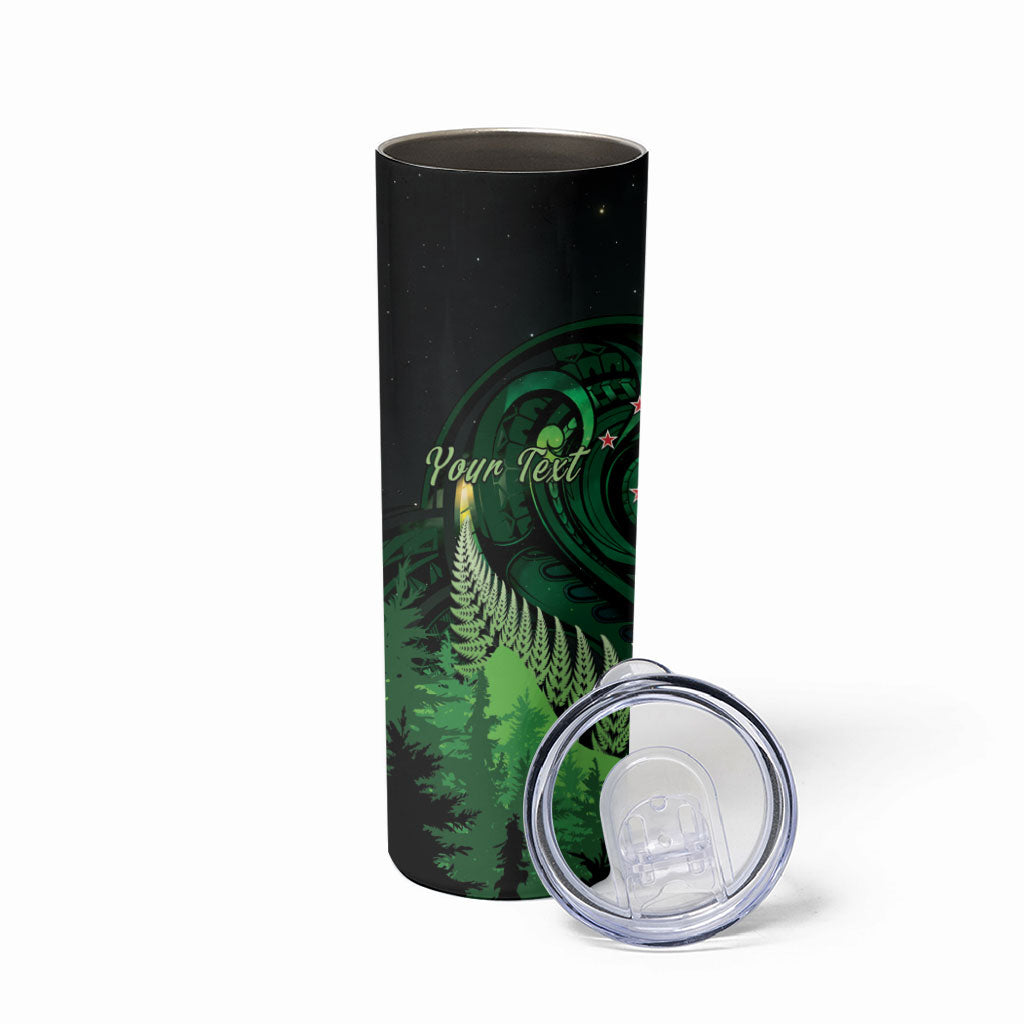 Kiwi New Zealand Personalised Skinny Tumbler Aotearoa Map Silver Fern Koru Pattern LT22 - Polynesian Pride