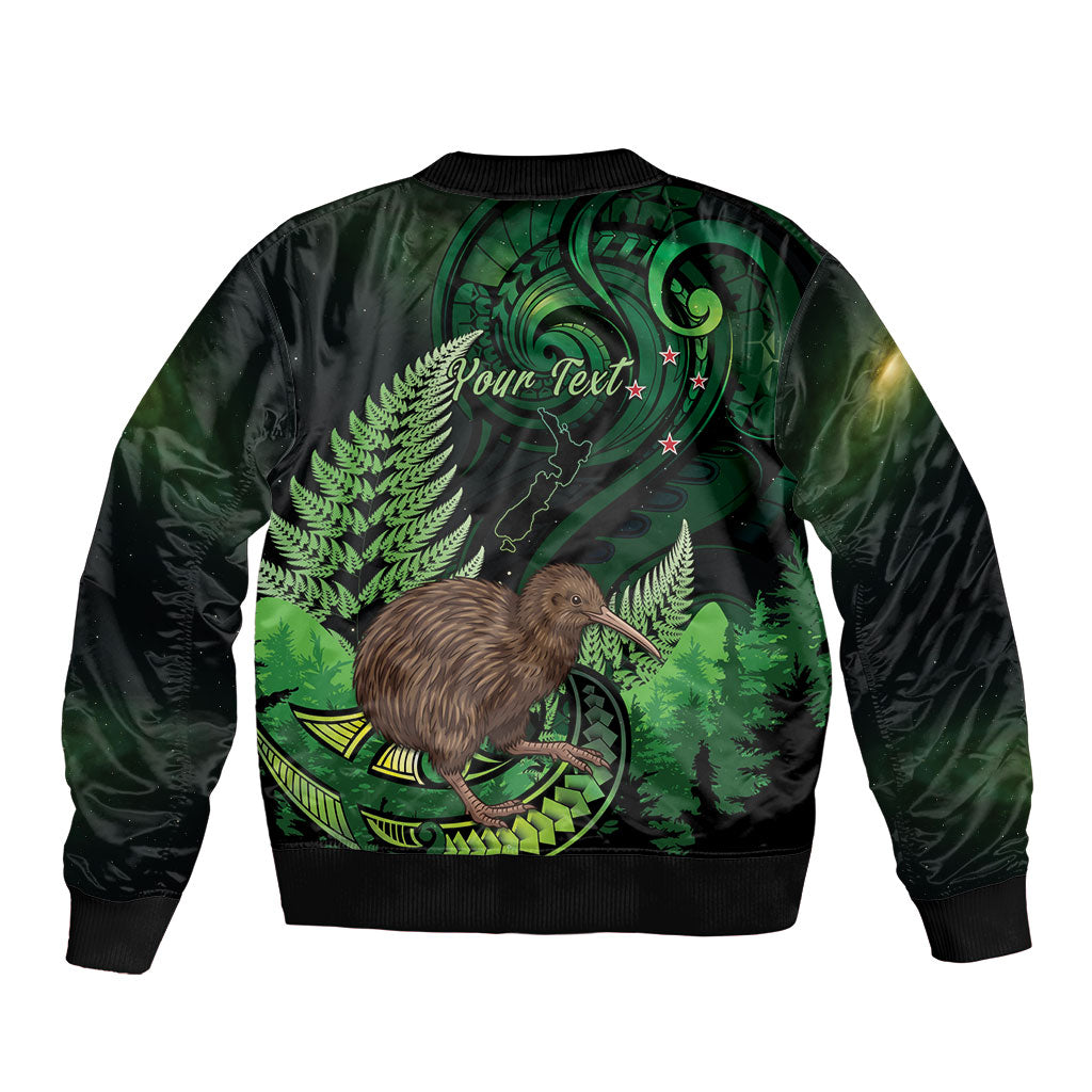 Kiwi New Zealand Personalised Sleeve Zip Bomber Jacket Aotearoa Map Silver Fern Koru Pattern LT22 - Polynesian Pride