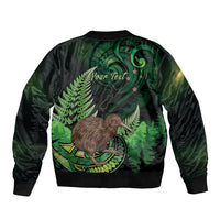 Kiwi New Zealand Personalised Sleeve Zip Bomber Jacket Aotearoa Map Silver Fern Koru Pattern LT22 - Polynesian Pride