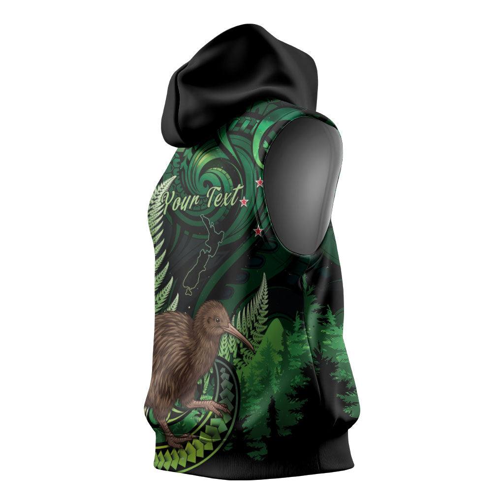 Kiwi New Zealand Personalised Sleeveless Hoodie Aotearoa Map Silver Fern Koru Pattern LT22 - Polynesian Pride
