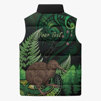 Kiwi New Zealand Personalised Sleeveless Puffer Jacket Aotearoa Map Silver Fern Koru Pattern LT22 - Polynesian Pride