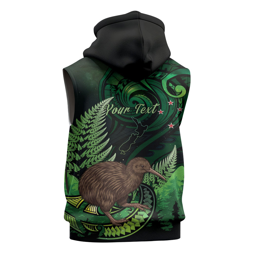 Kiwi New Zealand Personalised Sleeveless Zip Hoodie Aotearoa Map Silver Fern Koru Pattern LT22 - Polynesian Pride