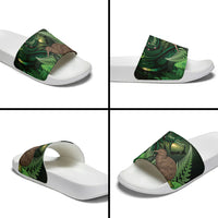 Kiwi New Zealand Personalised Slide Sandals Aotearoa Map Silver Fern Koru Pattern LT22 - Polynesian Pride
