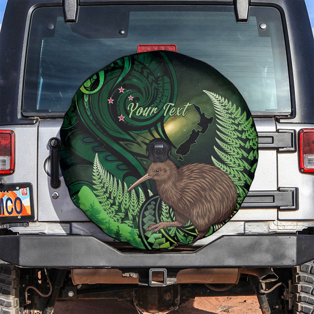 Kiwi New Zealand Personalised Spare Tire Cover Aotearoa Map Silver Fern Koru Pattern LT22 Green - Polynesian Pride