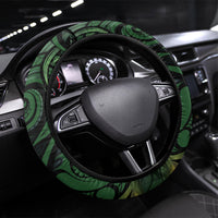 Kiwi New Zealand Steering Wheel Cover Aotearoa Map Silver Fern Koru Pattern LT22 Universal Fit Green - Polynesian Pride