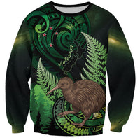 Kiwi New Zealand Personalised Sweatshirt Aotearoa Map Silver Fern Koru Pattern LT22 Unisex Green - Polynesian Pride