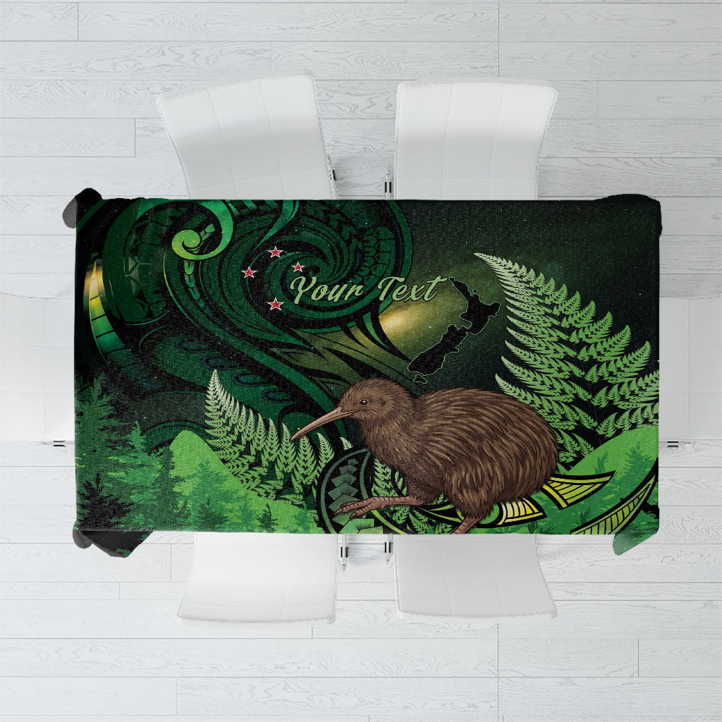 Kiwi New Zealand Personalised Tablecloth Aotearoa Map Silver Fern Koru Pattern LT22 Green - Polynesian Pride