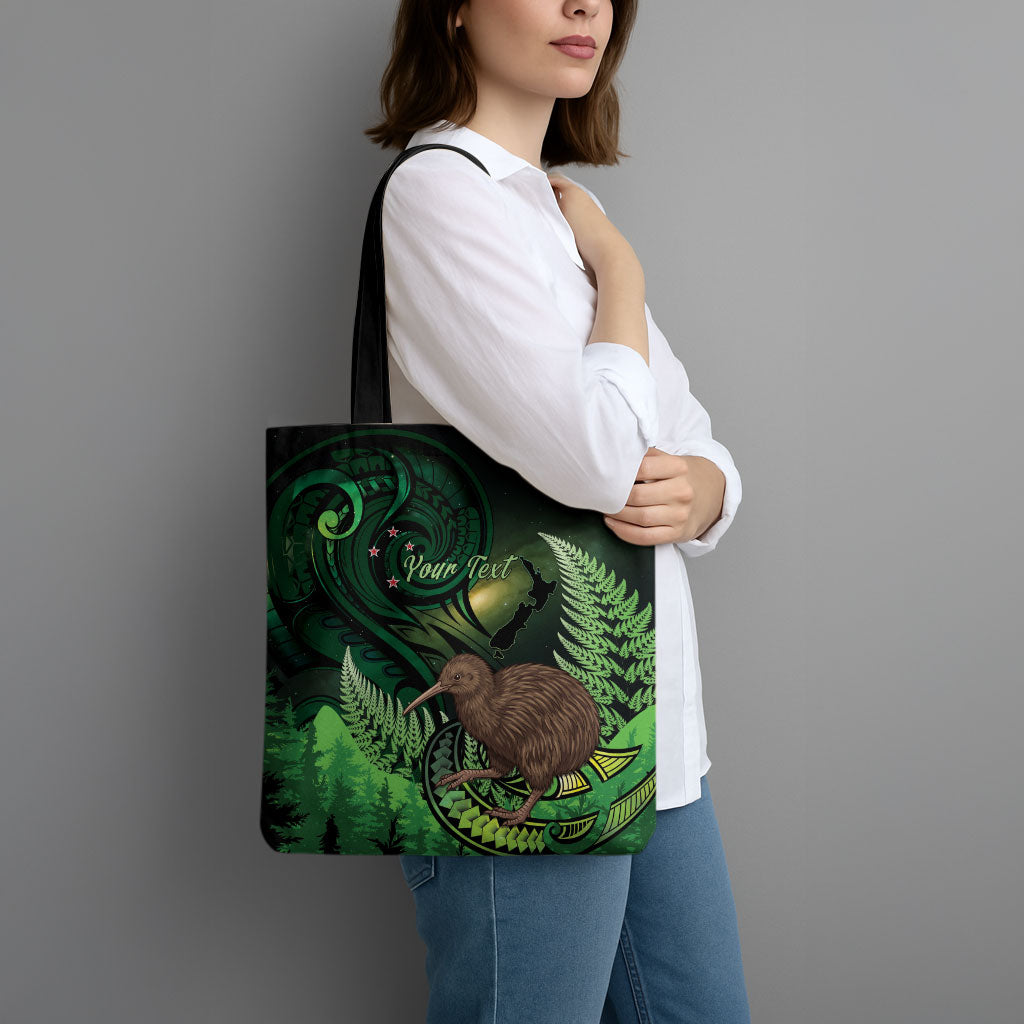 Kiwi New Zealand Personalised Tote Bag Aotearoa Map Silver Fern Koru Pattern LT22 - Polynesian Pride