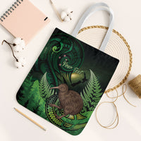 Kiwi New Zealand Personalised Tote Bag Aotearoa Map Silver Fern Koru Pattern LT22 White Strap One Size Green - Polynesian Pride