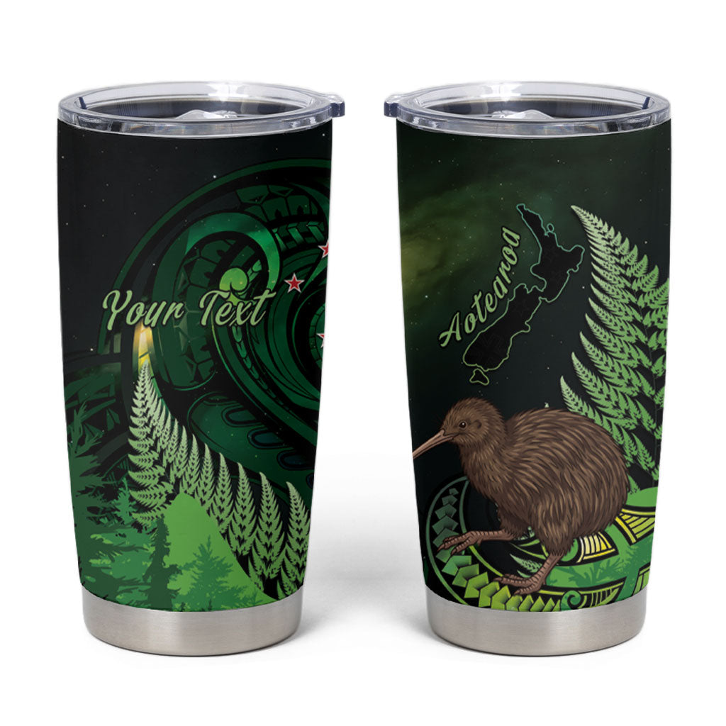 Kiwi New Zealand Personalised Tumbler Cup Aotearoa Map Silver Fern Koru Pattern LT22 Green - Polynesian Pride
